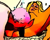 She spreads her legs wide and enjoys it when her pussy is licked with the tongue.